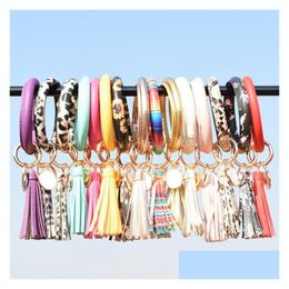 Party Favour Women Tassels Bracelets Pu Leather Wrap Key Ring Leopard Lily Print Chain Wristband Sunflower Drip Oil Circle Bangle Wri Dhneo