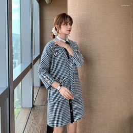 Women's Jackets Elegant Luxury Office Tweed Jacket Female Autumn Winter Plaid Single Button Knitted Coat Fashion V-Neck Loose Outerwear S-L