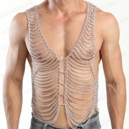 Belly Chains Men Body Chest Chain Gay Sexy Jewellery Punk Metal Bikini Harness Festival Accessories Party Rave Goth Gift 230802