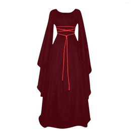 Casual Dresses Female Dress Vintage Halloween Cosplay Costume Witch Vampire Gothic Ghost Up Party Solid Mediaeval Bride