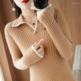 Women's Sweaters Autumn And Winter Wool Sweater Open Pullover POLO Collar Cashmere Knitted Solid