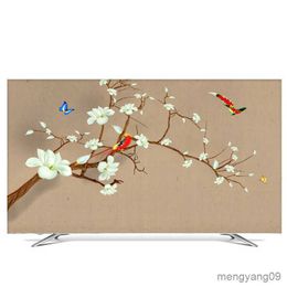 Dust Cover Custom 32" 85" Decorative Hood Cover for Screen TV Floral Leaf Lotus Peony Plum Fish Birds Khaki R230803