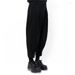 Men's Pants Casual Black Simple Irregular Tailoring Hougong Tapered High Waist Loose