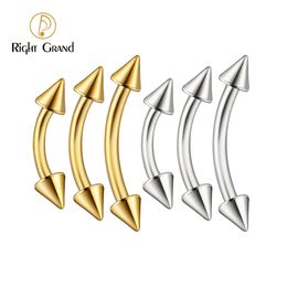 Labret Lip Piercing Jewellery 5pcslot Right Grand ASTM 36 16G Curved Barbell Eyebrow Ring with Spikes Cartilage Forward Helix Conch Rook Earring 230802