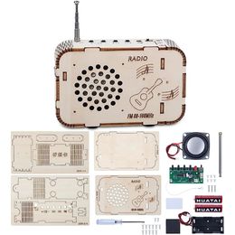 DIY Wooden FM Radio Kit 88-108MHZ Radio Amplifier Music Player with Battery Assembly Project Suite for School Student Learn