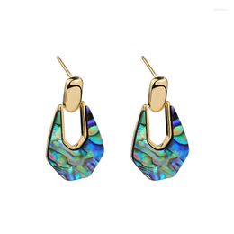 Dangle Earrings Authentic 925 Sterling Silver Fritillaria /Abalone Shell Polygon Geometric Piercing Long FINE JEWELRY C-E2334