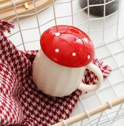 Cups Saucers 250ml Cartoon Mushroom Shaped Water Bottle With Lid Coffee Mugs Enamel Milk Handle Teacup Drinkware