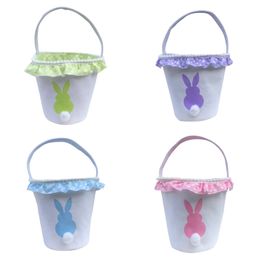 Party Favor Easter Bunny Baskets Kids Easter Fluffy Rabbit Tail Bucket Canvas Gift Tote Handbag Easter Eggs Bucket Shopping Bags Sea Shipping Q394