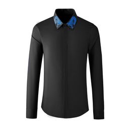 Minglu 100% Cotton Men's Dress Shirts Luxury Dragon Embroidery Long Sleeve Covered Button Four Seasons Business Man Shirts