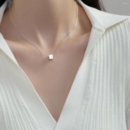 Chains 47cm Female Square Pendant Necklace For Women On Neck Silver 925 Chain Necklaces Simple Girls Fashion Jewellery Bead