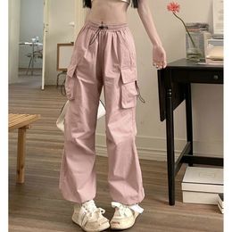 Women's Pants Capris Pink Cargo Pants Women Retro Workwear Casual Baggy Straight Trousers Fashion Wide Leg Pockets Joggers Trousers Y2k Streetwear 230802