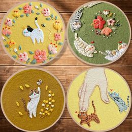 Chinese Style Products 15/30cm Cute Cat Embroidery Diy Beginner Handmade Basic Fabric DIY Cross Stitch Materials Package Embroidered