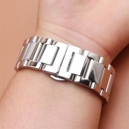 18mm 20mm 21mm 22mm 23mm 24mm Silver polished stainless steel metal Watch band strap Bracelet fashion butterfly buckle clasp watch311c