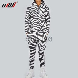 Men's Tracksuits UJWI Fashion Men/Women 2 Pieces Tracksuit Set Harajuku 3d Black While Zebra Unisex Hoodies Sportswear Pant Suit Fitness Clothes J230803