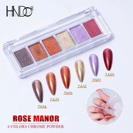 Nail Glitter HNDO 6 in 1 Rose Manor Solid Mirror Chrome Powder Case for Art Decoration Manicure Design Pigment Dust 230802