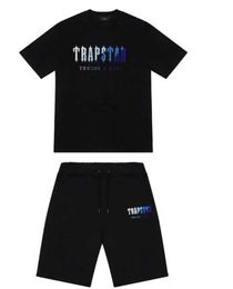 Mens Trapstar t Shirt Short Sleeve Print Outfit Chenille Tracksuit Black Cotton London Streetwear Motion design 778