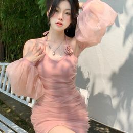 Casual Dresses Vacation Puff Sleeve Buttock Wrapped Spring Korean Fashion Dress Female Bohemia Off Shoulder Slim Party