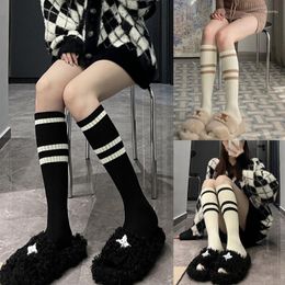 Women Socks Fashion Womens Vintage Striped Print Long Harajuku College Style Ladies Girls Ribbed Knitting Calf Length Drop