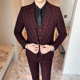 Men's Suits 2023Four Seasons High-end Boutique (suit Vest Trousers) Fashion Male Striped Trend Casual Handsome Three-piece Set