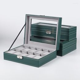 Watch Boxes Green PU Leather Holder Storage Case 6/10/12 Slots Box Organizer Display Regalos Para Hombre 30x20x8cm