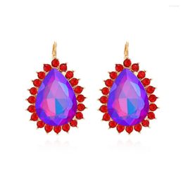 Dangle Earrings Luxury Sparkly Purple Crystal For Women 2023 Fashion Metal Rhinestone Geometric Oval Earring Party Jewellery