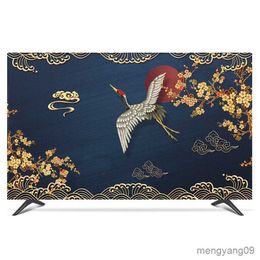 Dust Cover 80" 22 75 Screen TV Cover Decorative Hood Curtain Landscape Crane Moon Feather Waterproof Gray Green Blue R230803