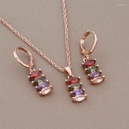 Necklace Earrings Set Trend Drop Sets For Women Fashion Colourful Natural Zircon With Rose Gold Colour Simple Daily