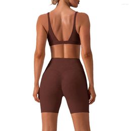 Active Sets Women Stretchy Soft Compression V Cut Scrunch Yoga Shorts And Bra Set Summer Sexy Outdoor Running Mountain Sports Suit