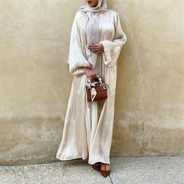 Ethnic Clothing Eid Djellaba Abaya Dubai Women Fashion Shiny Hijab Puff Sleeves Muslim Dress Satin Turkey Islam Abayas268J