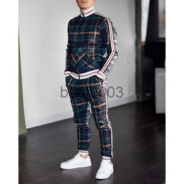 Men's Tracksuits Mens Tracksuits Colorful Plaid Casual Zipper Hoodie Set 3D Print Set New Autumn Male Sweatshirt Clothes For Men J230803