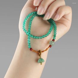 Strand Natural Green Onyx Bracelet Women's Double Circle Olive Stone Bamboo Jewellery For Women Men Gift