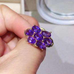 Cluster Rings Total 3.5ct 4mm 6mm Natural Amethyst Ring For Party 18K Gold Plating Jewellery Luxury 925 Silver