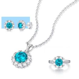 Chains JIUZUAN Real Blue Moissanite Jewellery Set For Women Top Quality 925 Sterling Silver Wedding Party Bridal Fine