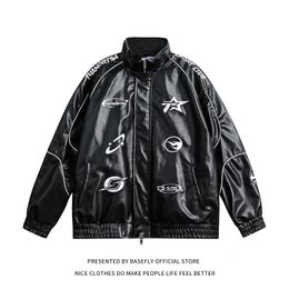 Men's Jackets 2023 Spring Autumn Black Racing Men Baseball Bomber Jacket Motorcycle Women PU Leather Unisex Couple Varsity Coat Streetwear 230802