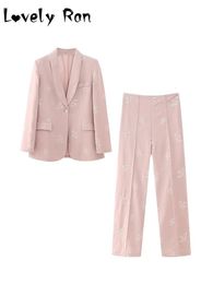 Women's Two Piece Pants Elegant Pink Embroidery Blazer Long Pants Sets For Women 2 Pieces Chic Jacket Wedding Pants Suits Female Evening Trouser Suit 230802