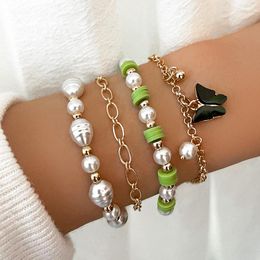 Link Bracelets Baroque Pearl Bracelet Fashion Women Colour Contrast Soft Ceramic Bead Chain Butterfly Set Novelty 2023 Trend