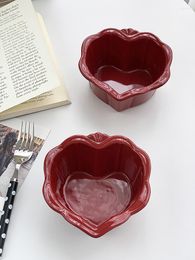 Bowls Vintage Bowl Red Heart Embossed Lace Ceramic Love Dessert Soup Dim Sum Fruit Home Breakfast Household Supplies