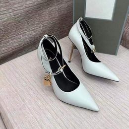 Top Women's Formal Dress Lace Lock Gold High Heels Sexy Pointed Genuine Leather Wedding Party Women's Casual Comfort Shoes eu35-42 with Box