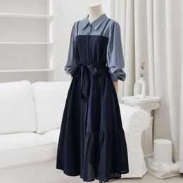 Casual Dresses Long Sleeves Spring Autumn Colour Contrast Panelling Dongdaemun Korean Clothing Dress Style Elegant Party Women 2023 Woman