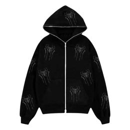 2023 Spring and Autumn New Europe Personalised fashion printed sweaters cardigan high street casual hip-hop metal zipper spider jacket M-2XL