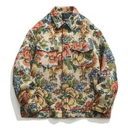 Men's Jackets Autumn Oversize Bomber Jacket Men Flower Jacquard Baggy Coat Fashion Korean Streetwear Outerwear Clothing Tops Male Plus Size 230802