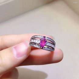 Cluster Rings 4mm 8mm 0.6ct Natural Tourmaline Ring For Office Woman Real Pink Silver Solid 925 Jewellery