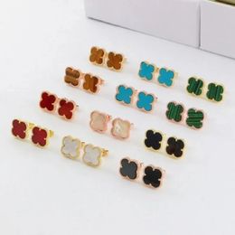 Gold Earrings Design for Woman Cute Letters Four Leaf Clov Perforated Jewellery Gift Female Accessories