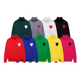 New 23ss Mens Paris Fashion Designer Knitted Sweater Embroidered Heart Turtleneck Knit Big Love Round Men Pullover Women Cardigan amis sweatshirt