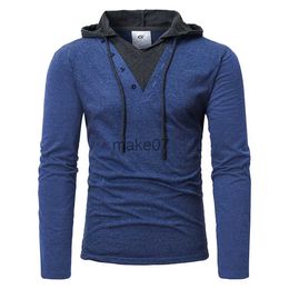 Men's Hoodies Sweatshirts 2023 Men Hoodies Sweatshirts Long Sleeve Solid Patchwork Single Breasted Drawstring Lightweight Casual Street Home Clothing J230803