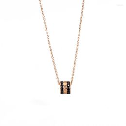 Pendant Necklaces Roman Numerals Necklace For Women Girls Cylinder Gold Colour Titanium Steel Charm Clavicle Jewellery Gift Wholesale(GN871)
