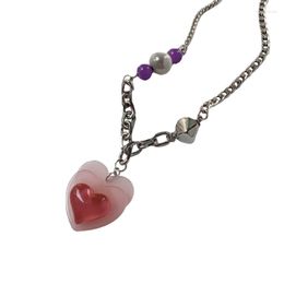 Pendant Necklaces F19D Heart Jelly Necklace Unique Design Neckchain Trend Neck Jewellery Y2K Accessory Gift For Women Girls