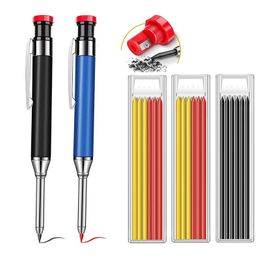 Pencils Metal Carpenter Pencil Deephole Make For Deep Hole Marker With Refill Lead Multifunctional Woodworking Tools 230803