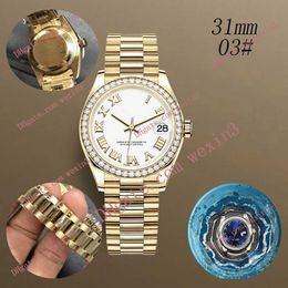 Luxury Flat Roman edge undrill medium chain 31mm 2813 gold automatic steel swim waterproof watch