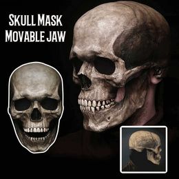 Party Masks Cafele Creepy Halloween Full Face Skull Mask with Moving Jaw Scary Latex Helmet for Cosplay Party Masquerade Costume Props L230803